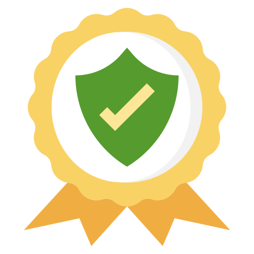 Green shield with a yellow check mark on a white background