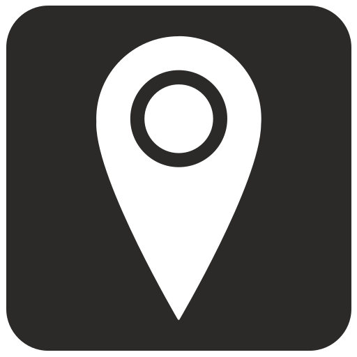 White map pin icon on a black background